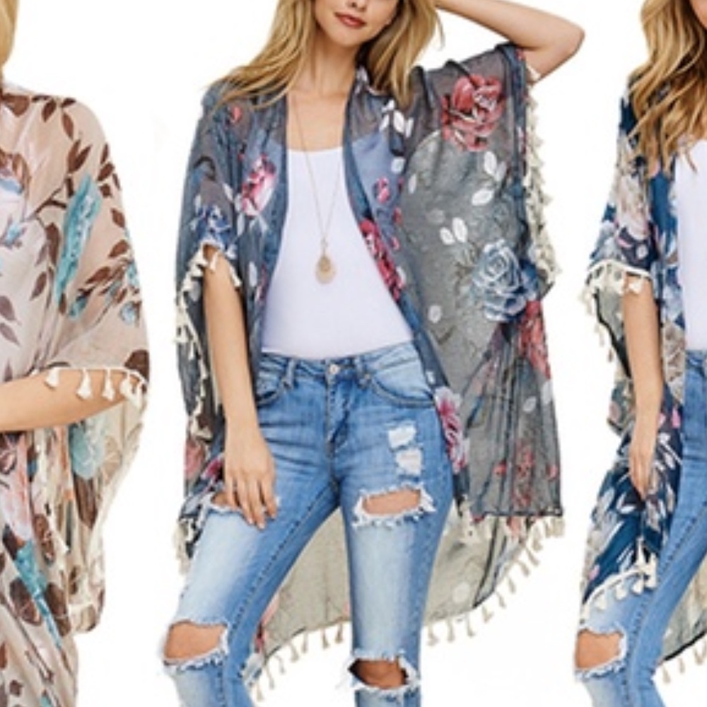 BOHO Floral Tassel KIMONO New! - Picture 2 of 5